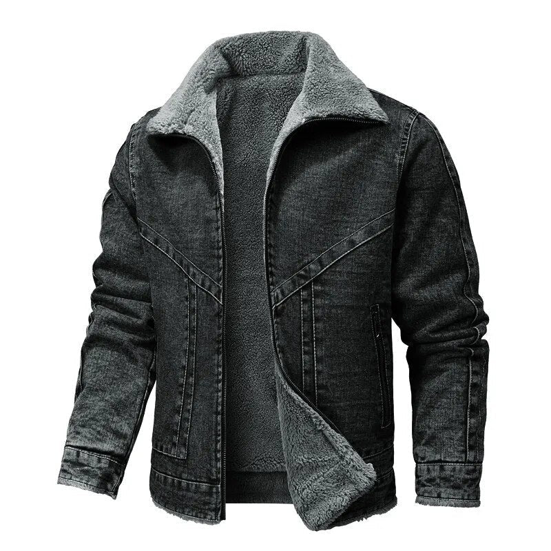 Street-Wave Denim Fleece Jacket Cozy Warmth For Urban Streetwear Enthusiasts Vintage Charm