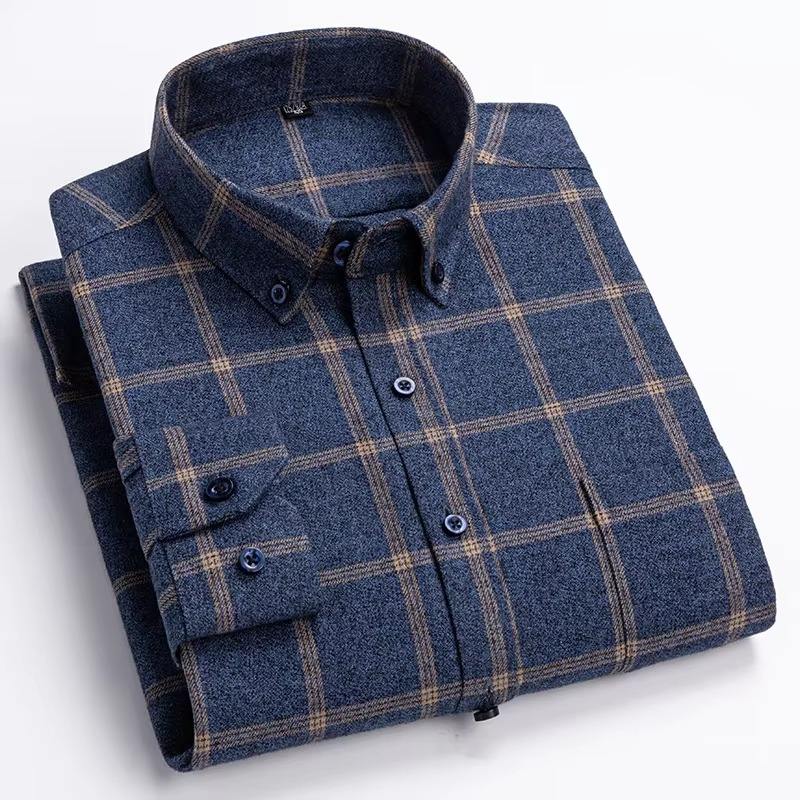 Street-Wave Men's Plus Size Plaid Long Sleeve Shirt 7XL 100 Percent Cotton with Single Chest Pocket