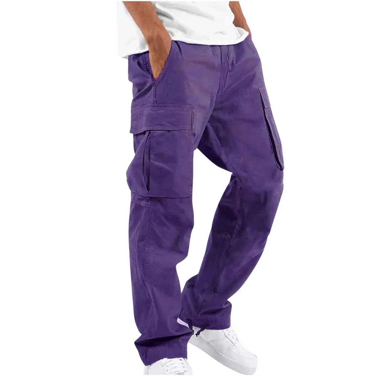 2025 Men's Solid Cargo Pants With Multi Pocket Design And Adjustable Drawstring For Everyday Comfort