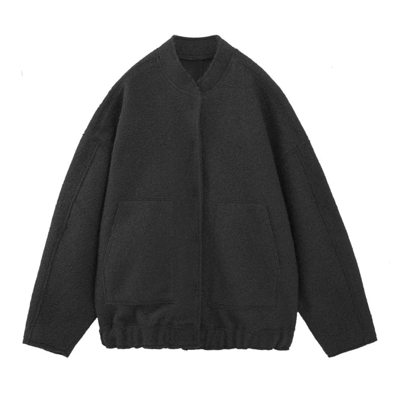 Street-wave Women's Oversized Coat With Hidden Front Buttons And Cozy Pockets For Everyday City Wear