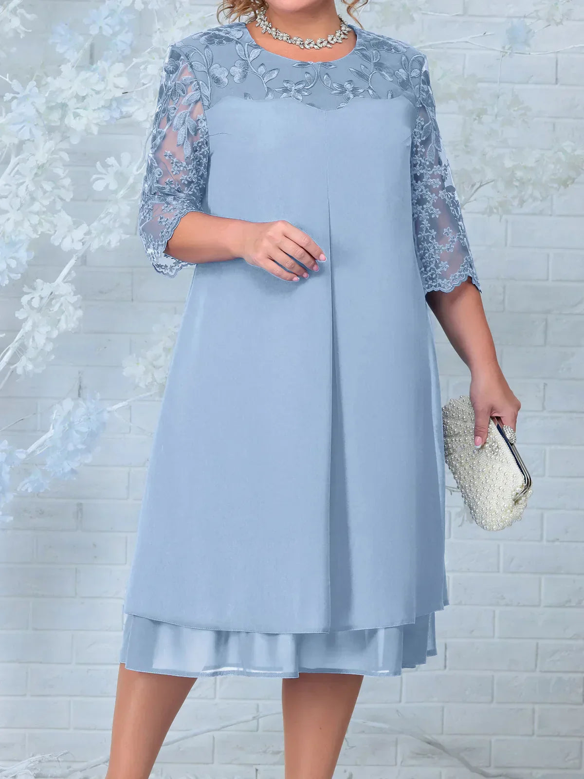 Embroidered Banquet Dress Plus Size Figure-Flattering Fit by Street-Wave Women