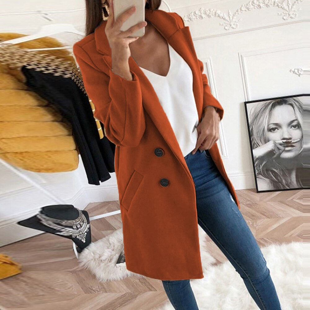 Street Wave Women's Yellow Coat With Button Closure And Pockets Chic Versatile Outerwear