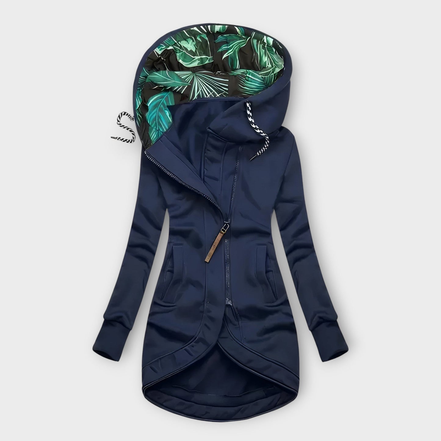 Street-wave Womens Warm And Stylish Hooded Jacket With Cozy Lined Interior And Tropical Leaf Print