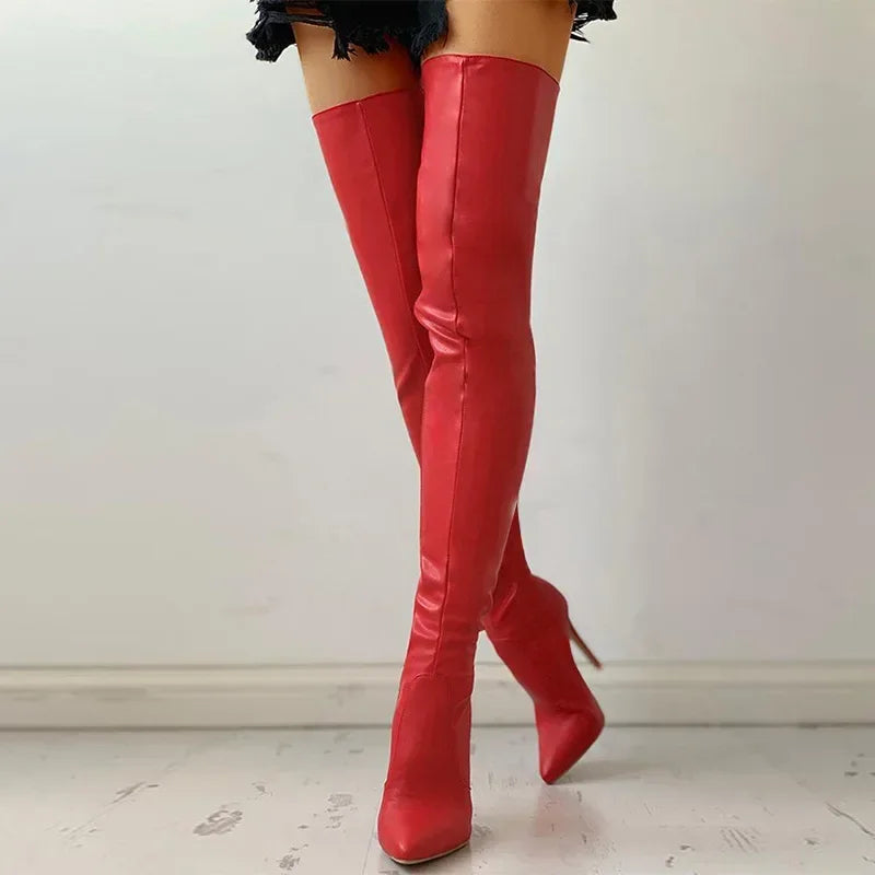 Street-Wave Knee-High Stretch PU Leather Boots With Heel For Women, Chic Confidence Boost