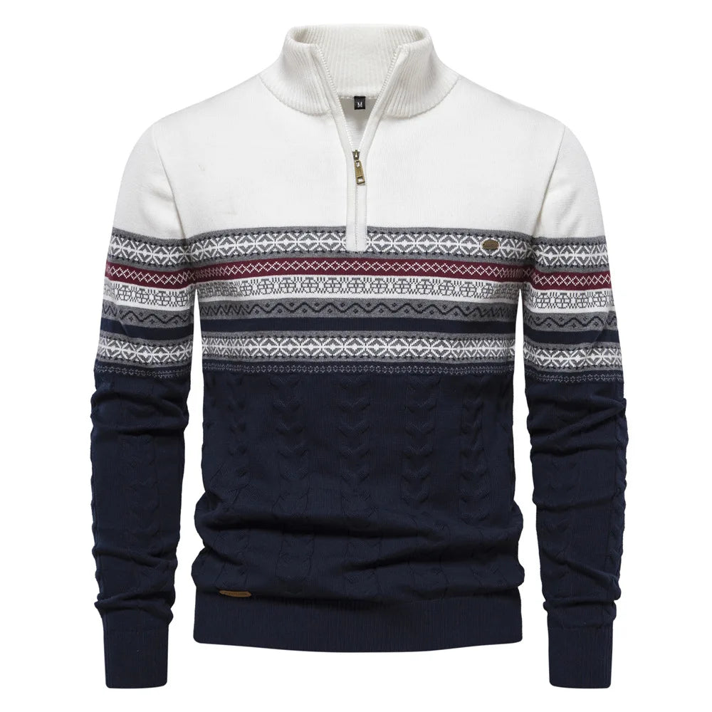 Street Wave Crewneck Knit Sweater For Men Warm Cozy Winter Essential With Nordic Pattern