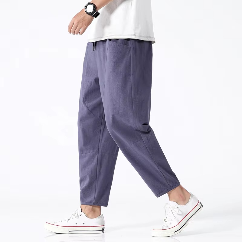 Men's 100 Percent Cotton Japanese Style Cropped Pants Loose Summer Casual Fit Up To 5XL
