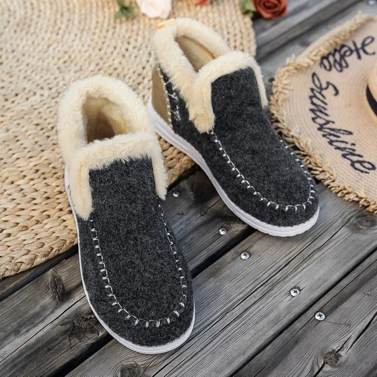 Street-wave Women’s Slip-On Ankle Boots With Felt Upper And Faux Fur Lining For Cozy Warmth