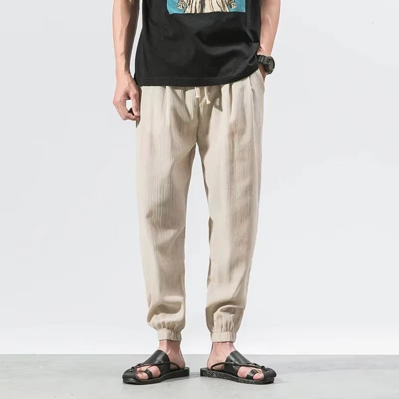Men's Cotton Linen Casual Pants Relaxed Fit Harem Trousers With Cuffed Ankles for Everyday Comfort
