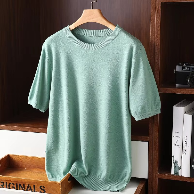 Mens Cashmere Short Sleeve O Neck Sweater By Street-Wave Luxury Lightweight Knit For Everyday Comfort