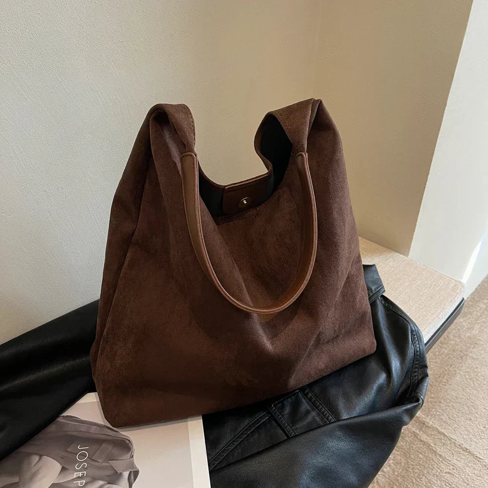 Street-wave Tote Bag Minimalist Cognac Suede Versatile For Everyday Women And Professionals