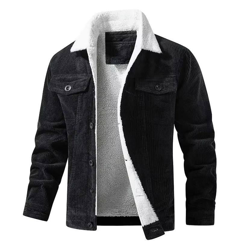 Street-Wave Men's Navy Corduroy Fleece Lined Winter Jacket With Warm Lining And Casual Utility Style