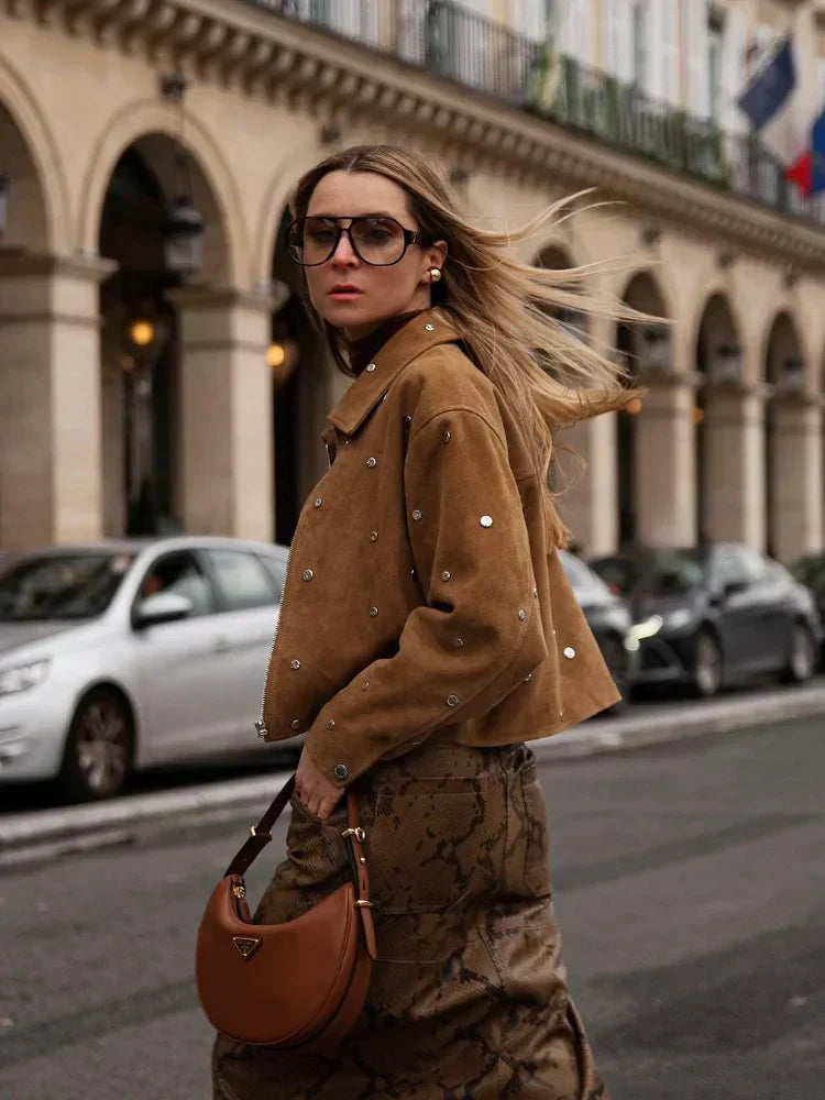 Street Wave Studded Suede Jacket For Women Casual Chic Soft Comfort Premium Look