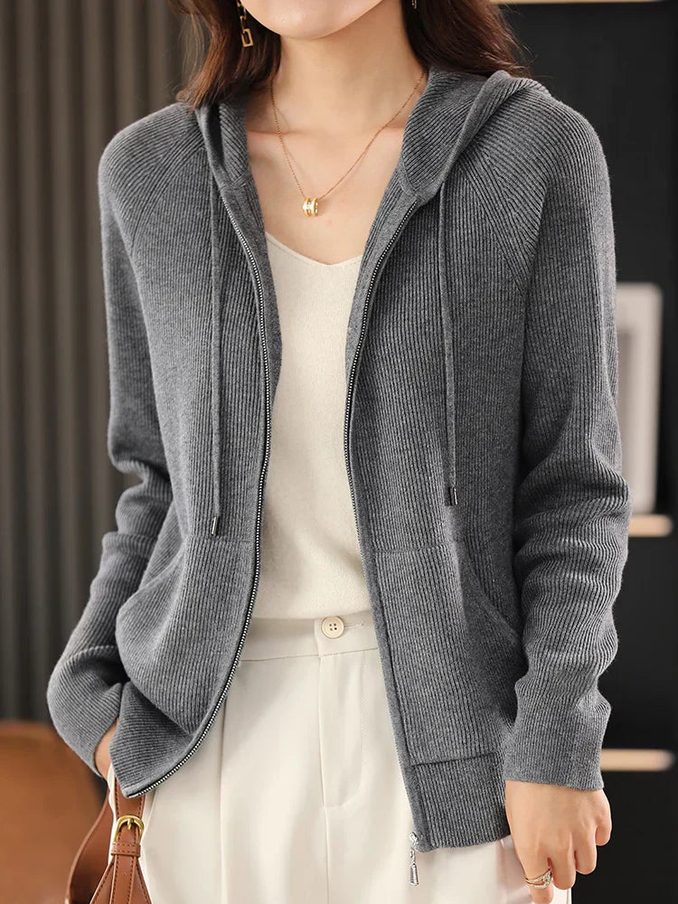 Streetwave Cozy Hooded Cardigan for Women Modern Versatile Warm Knit Jacket With Soft Warmth