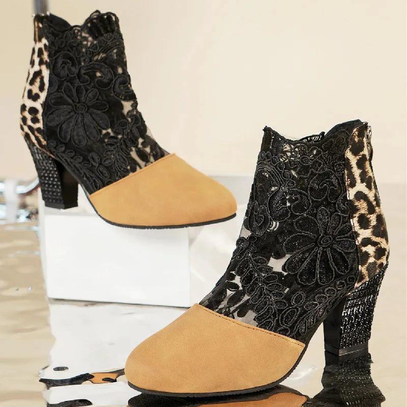 Women's High Heels with Lacy Design and Mesh Detail