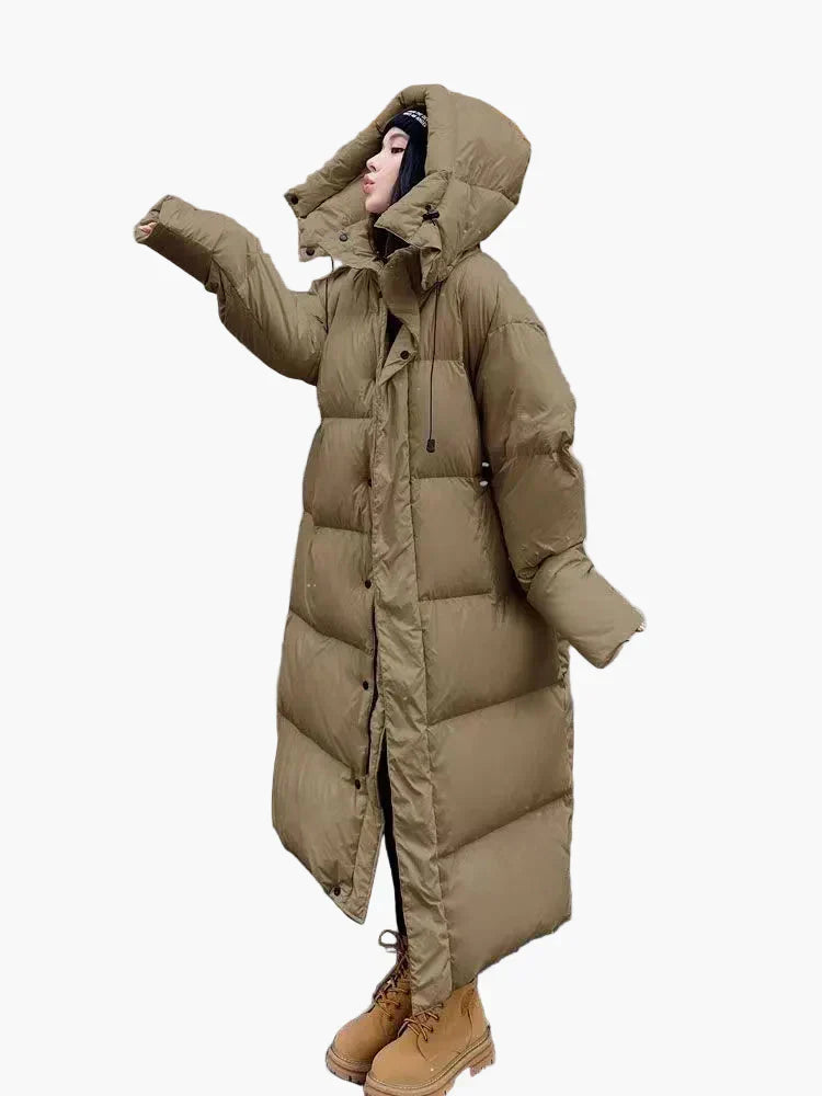 Street Wave Women Long Hooded Puffer Coat With Ultra Warmth