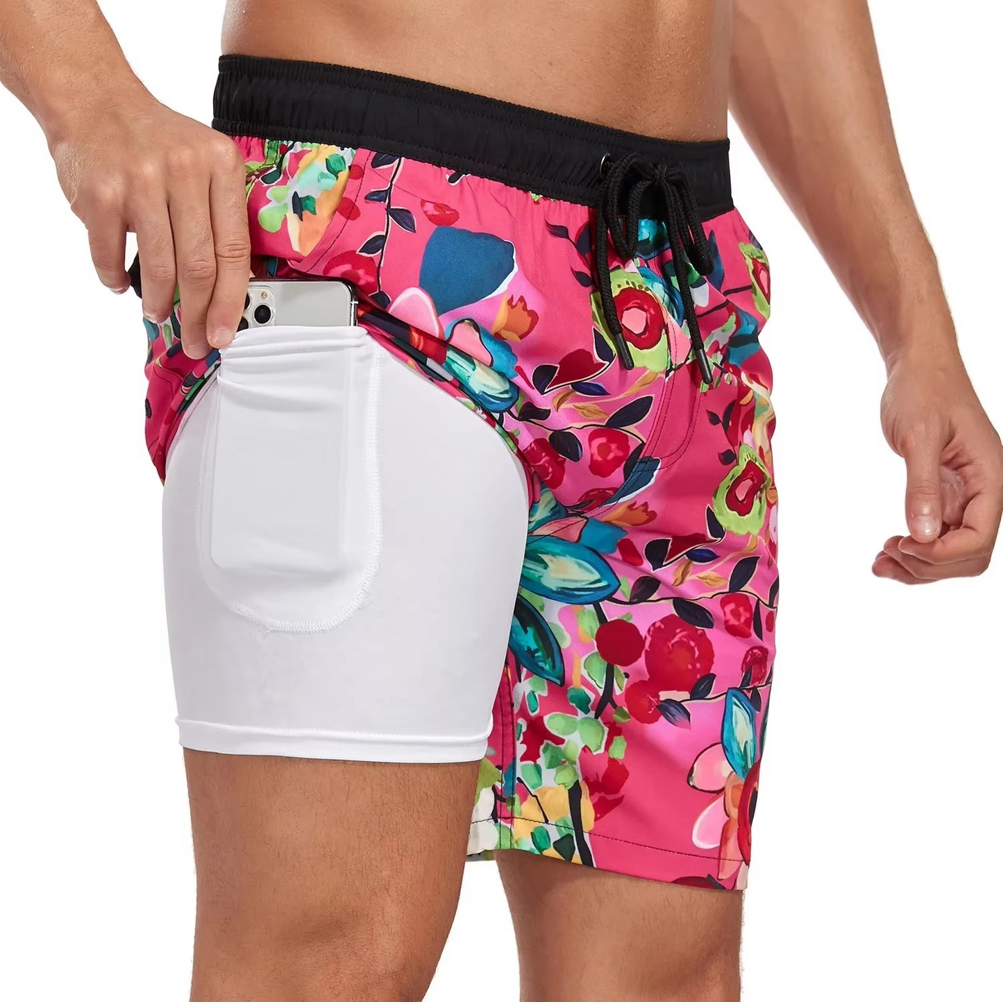 Street-Wave Men's Gradient Beach Shorts Lightweight Milk Silk Fabric for Summer Vacation with Built In Phone Pocket