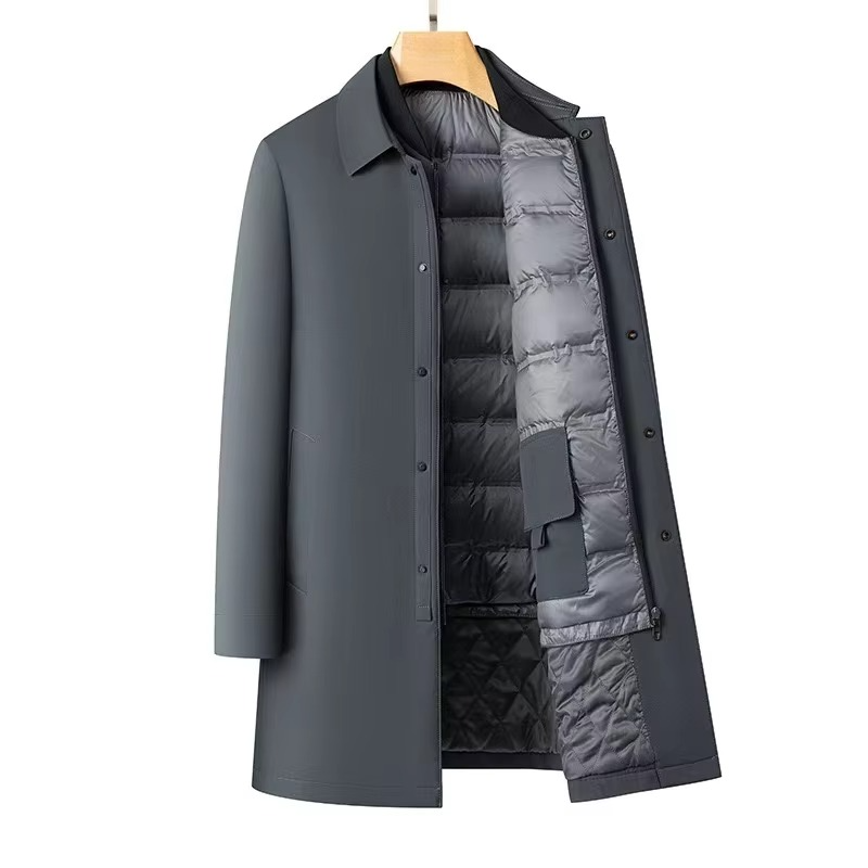 Street-Wave Men's Medium Length Down Jacket With Plush Lining And Detachable Inner Layer
