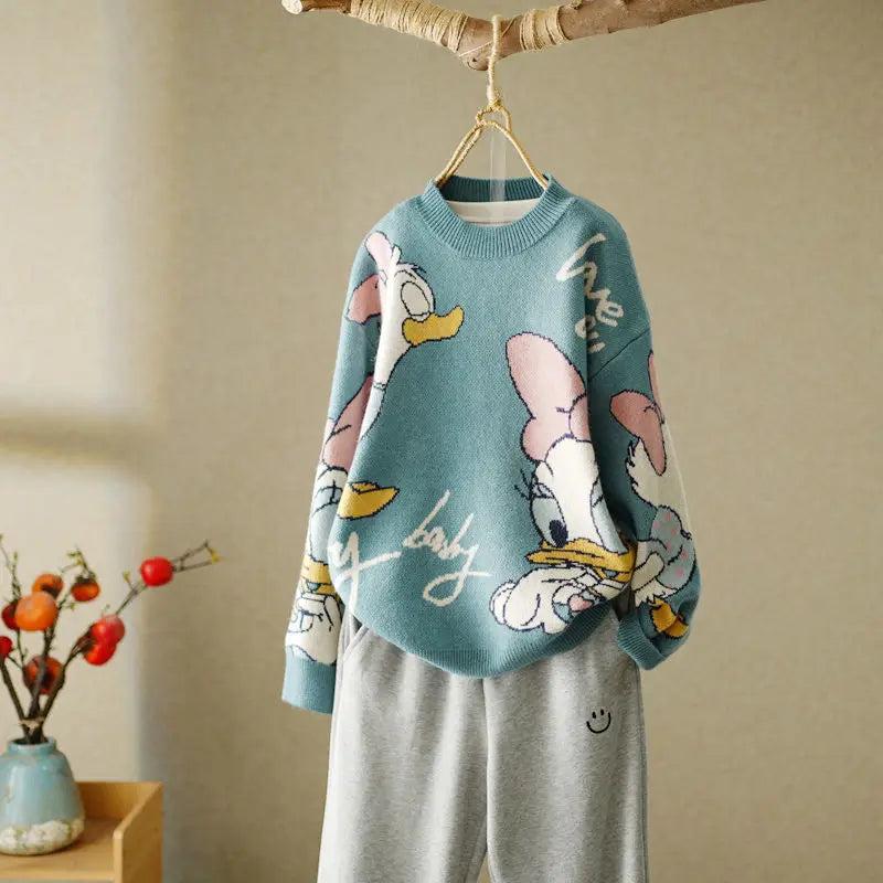 Mireya Cozy Winter Pullover By Street-Wave For Women Soft Knit Playful Duck Graphic Effortless Style