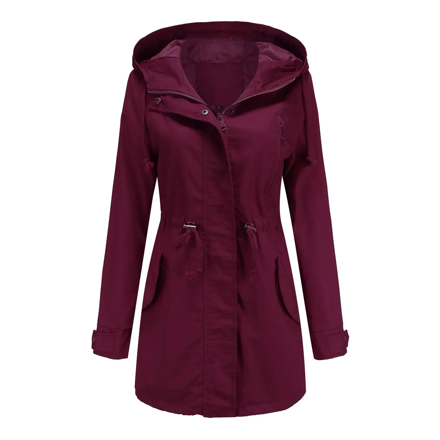 Street Wave Womens Casual Parka Coat With Drawstring Waist Front Zip Pockets All Season Comfort And Effortless Style
