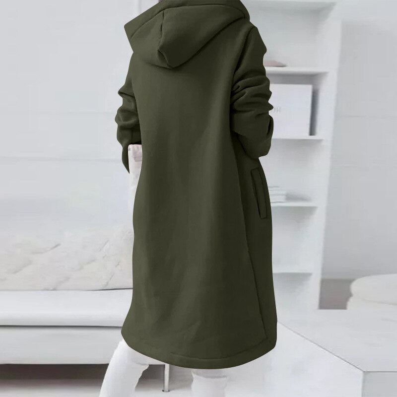 Street-wave Mid Length Hooded Coat for Women Cozy Outdoor Outerwear Versatile Style