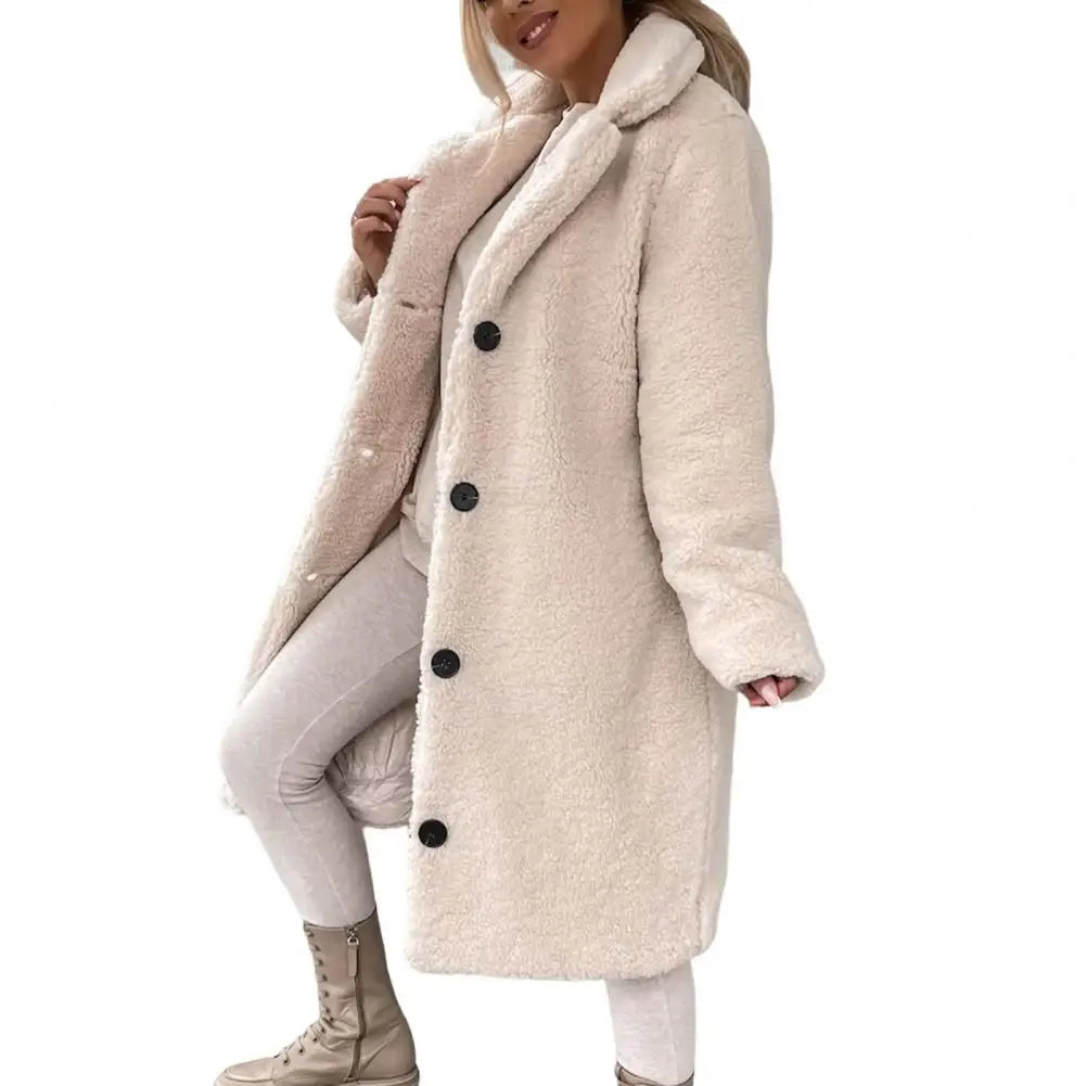 Street-Wave Plush Coat For Women, Ultra Soft Cozy Overcoat With Button Front, Winter Wardrobe Essential