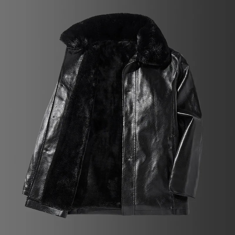 Leather Jacket With Fur Collar Street-wave For Men Premium Urban Style Warmth And Elegance