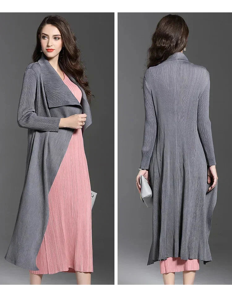 Streetwave Blue Long Coat For Women With Draped Open Front For Socially Confident Style Warm And Elegant