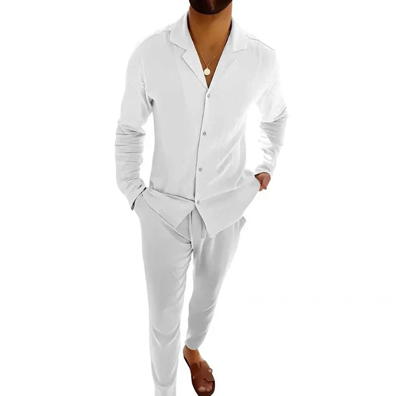 Street Wave Mens Linen Suit Set Breathable Lightweight Summer Outfit For Smart Casual Style