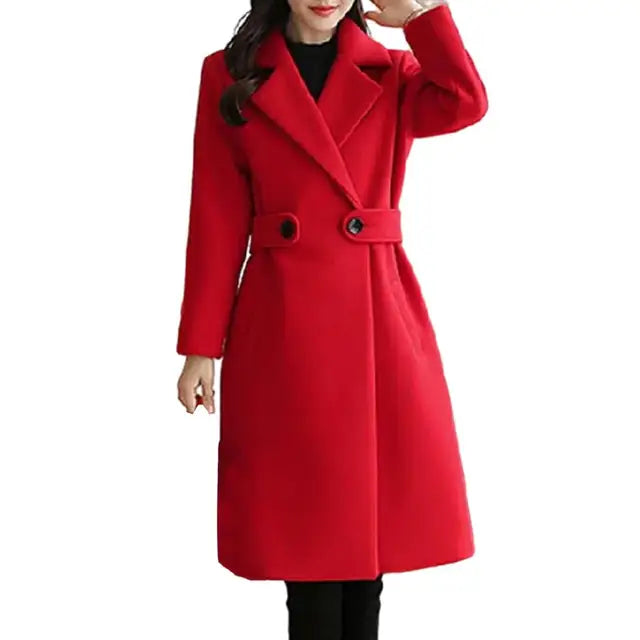 Street-wave Womens Belted Wool-Blend Coat For Women Long Elegant Outerwear Chic Winter Fashion