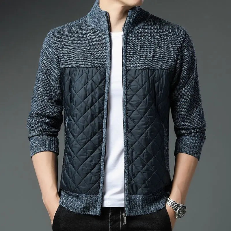 Street Wave Quilted Hybrid Jacket For Men With Knit Top Panel Insulated Warmth For Everyday Winter Wear