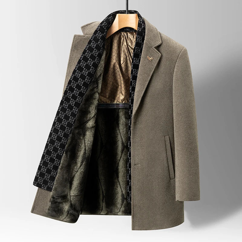 Street Wave Men's Wool Coat With Faux Fur Lining For Warmth And Style, Timeless Classic Fit, Urban Gentleman