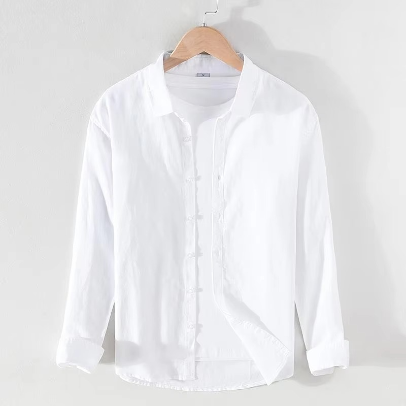Street-Wave Men's Vintage Linen Stand Collar Long Sleeve Shirt Lightweight Breathable Button Up M To 3XL
