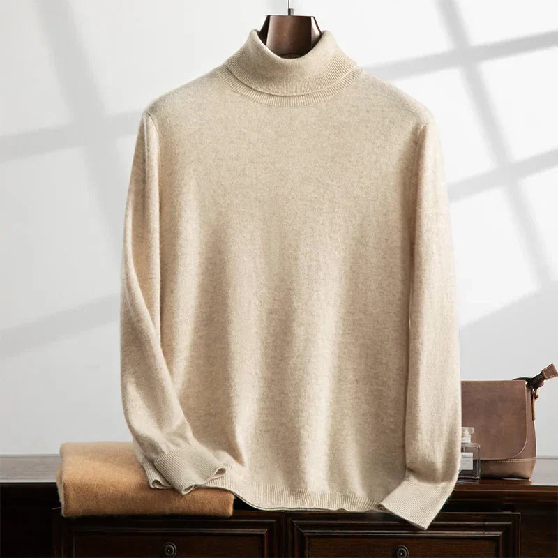 Mens Cashmere Turtleneck Sweater In Relaxed Fit With Ribbed Edges And Soft Knit Texture