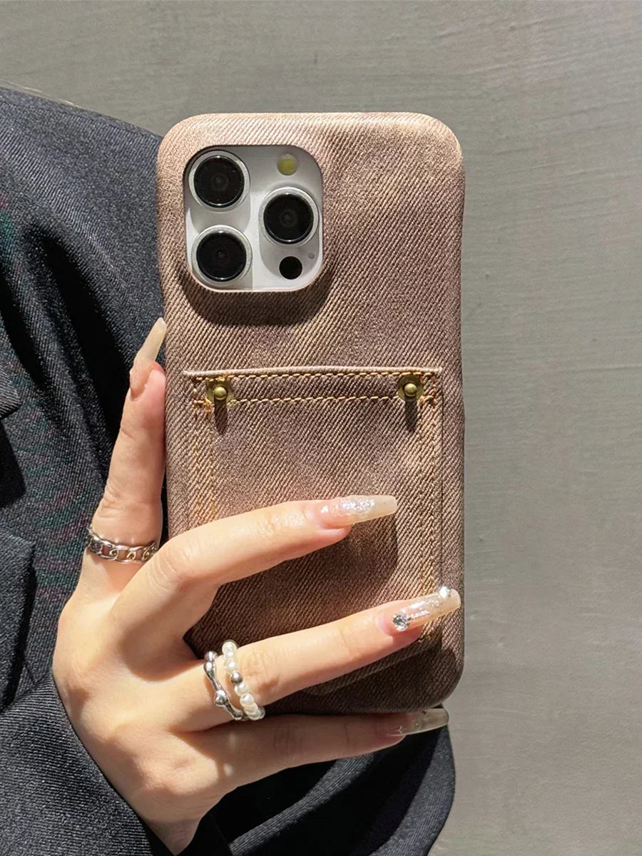 Indigo Denim iPhone Case With Stitched Pocket Detail And Soft Lining For Rugged Protection Street-Wave