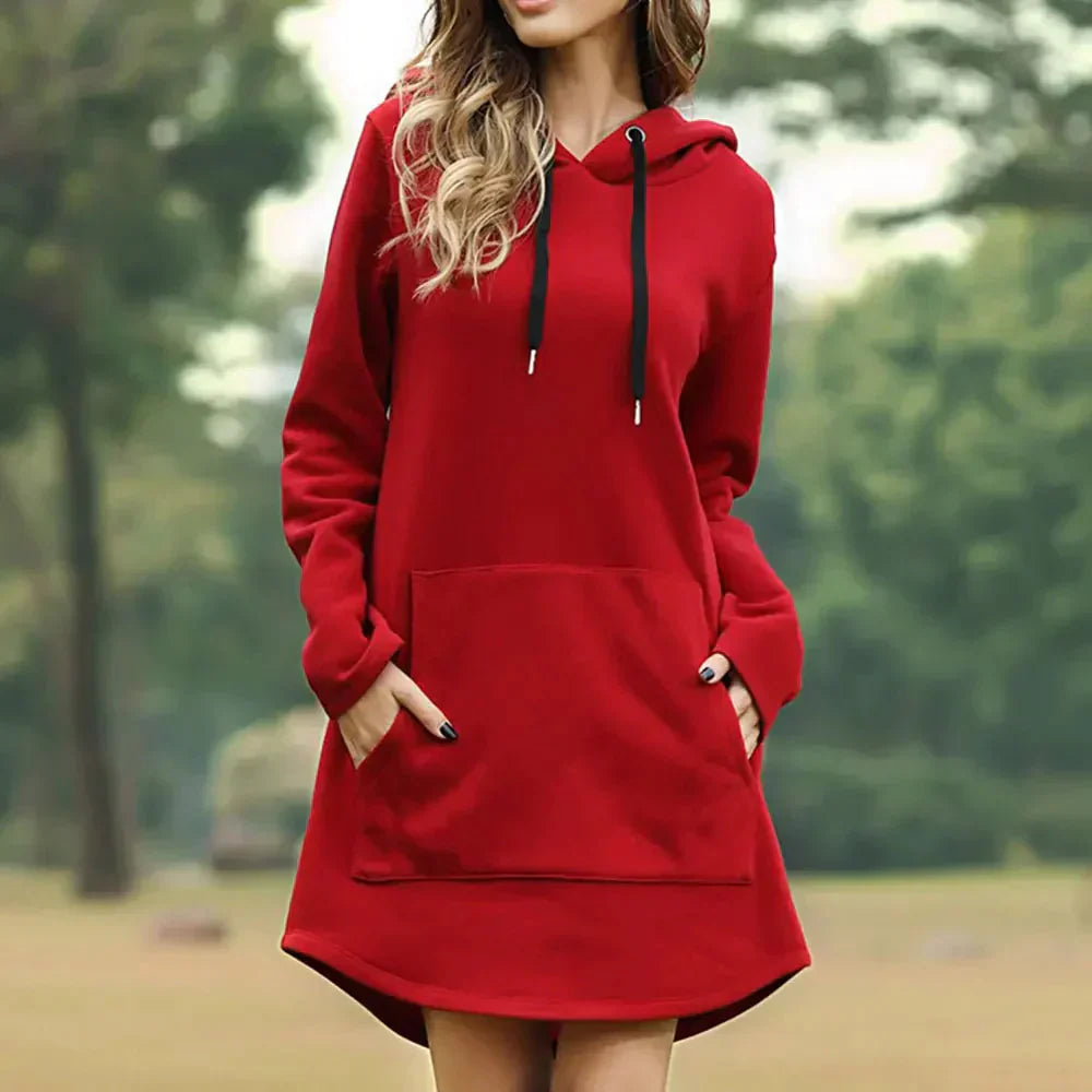 Streetwave Hooded Sweat Dress With Front Kangaroo Pocket For Women Cozy Casual Wear