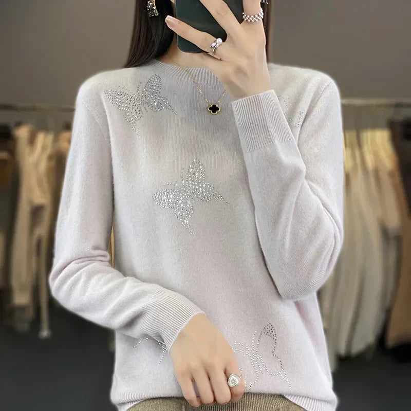 Women's Knit Sweater with Butterfly Design and Soft Texture