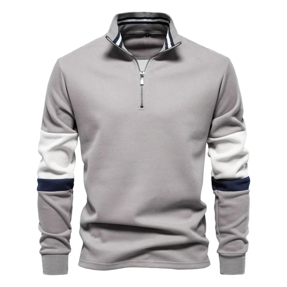 Street-Wave Zip Up Cotton Blend Pullover Sweatshirt For Men Everyday Comfort And Style