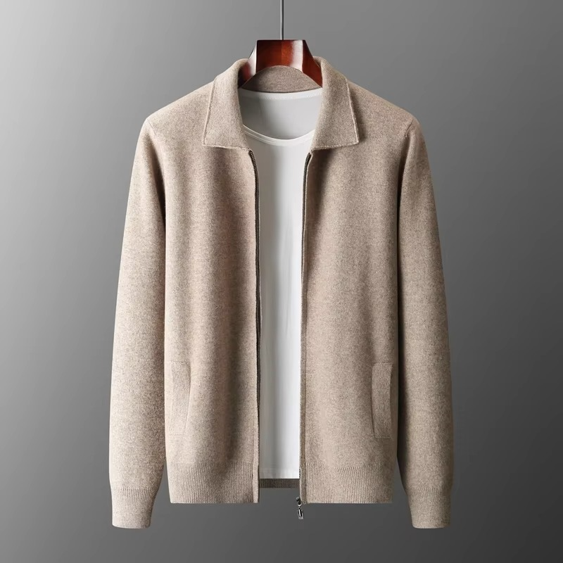 Street-Wave Men's 100 Percent Wool Cardigan Sweater With Classic Knit Lapel Design For Timeless Warmth