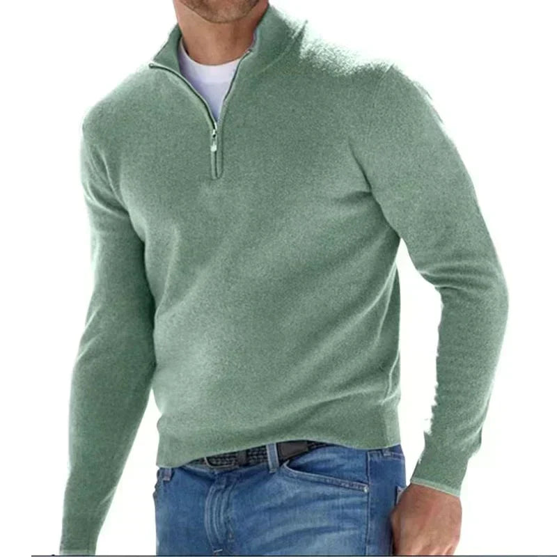 Street-Wave Polo Zip Up Knit Pullover For Men Italian Craftsmanship Cozy Modern Style