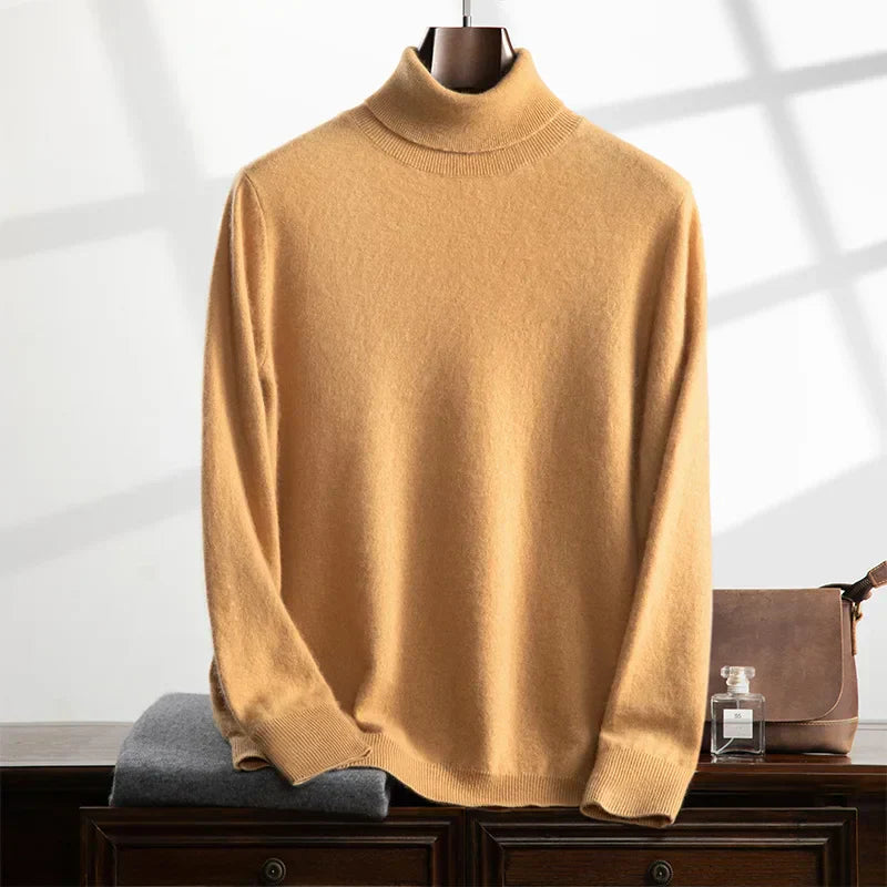 Mens Cashmere Turtleneck Sweater In Relaxed Fit With Ribbed Edges And Soft Knit Texture