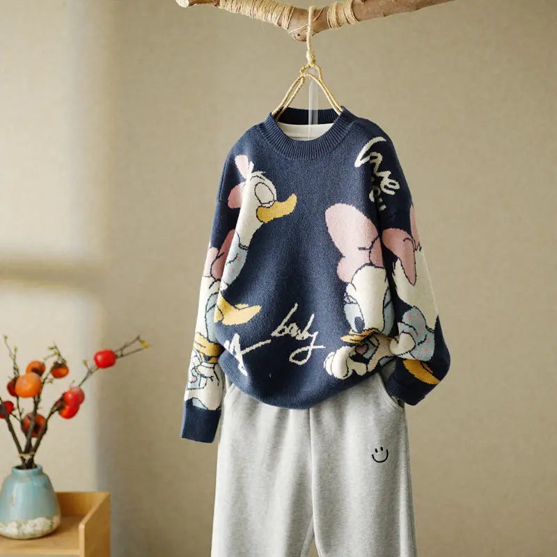 Mireya Cozy Winter Pullover By Street-Wave For Women Soft Knit Playful Duck Graphic Effortless Style