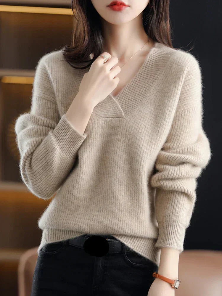 Nordisk Flair Womens Cozy Soft Knit V Neck Pullover Sweater Relaxed Fit