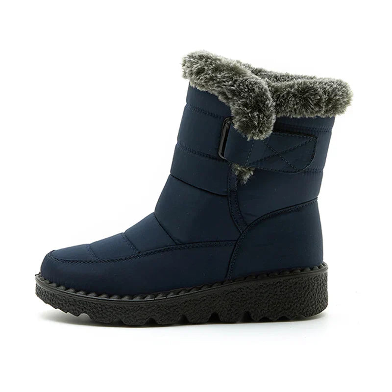 Street-Wave Waterproof Faux-Fur High-Top Snow Boots For Women With Velcro Closure