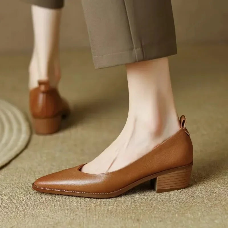 Women's Slip-On Block Heel Pumps with Pointed Toe and Versatile Design