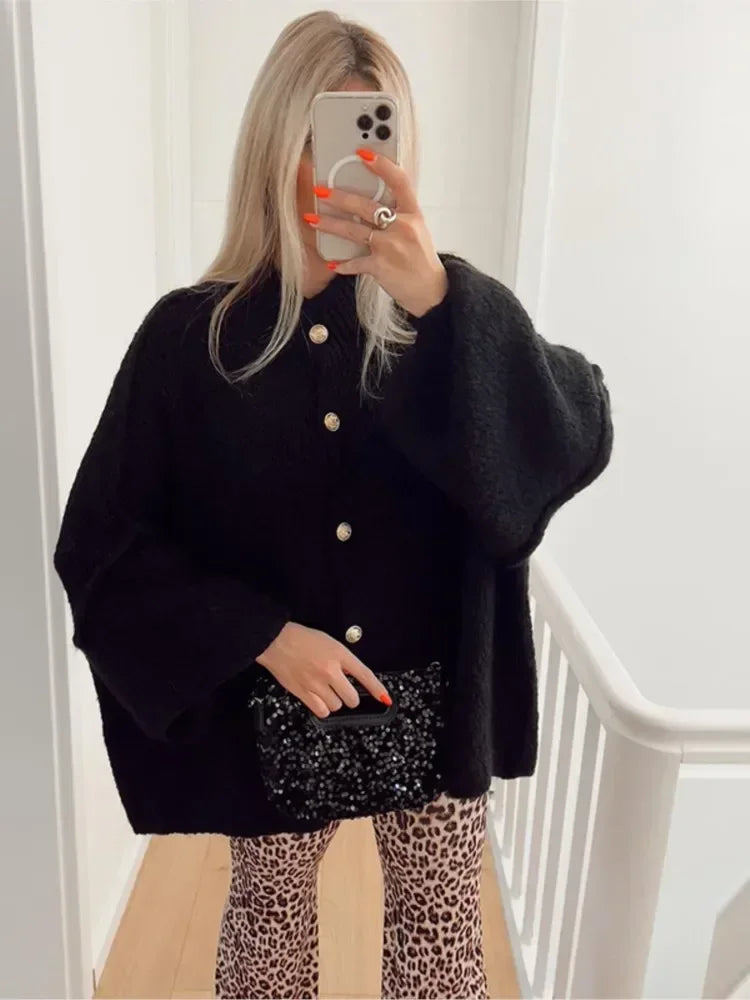 Street-Wave Knitted Cardigan Wool Acrylic Blend Button Front Cozy Yet Stylish For Women