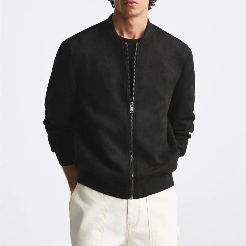 Street-Wave Elite Suede Bomber Jacket For Men With Tailored Fit And Soft Inner Lining