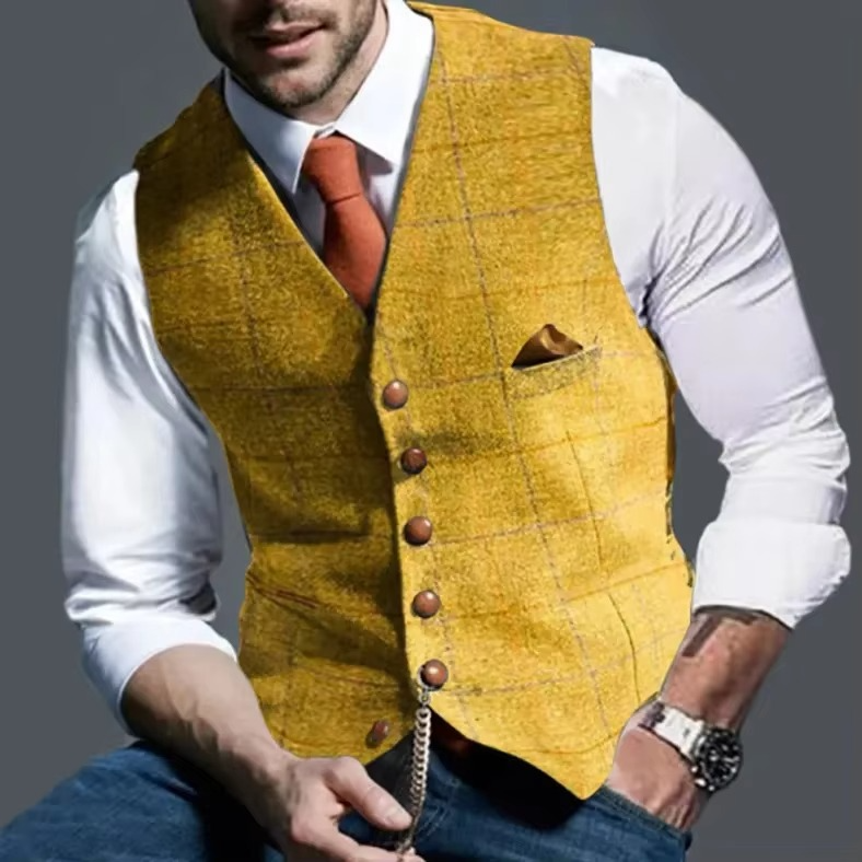 Mens Tweed Striped Waistcoat Vest For Business Formal Weddings And Elegant Events Street-Wave