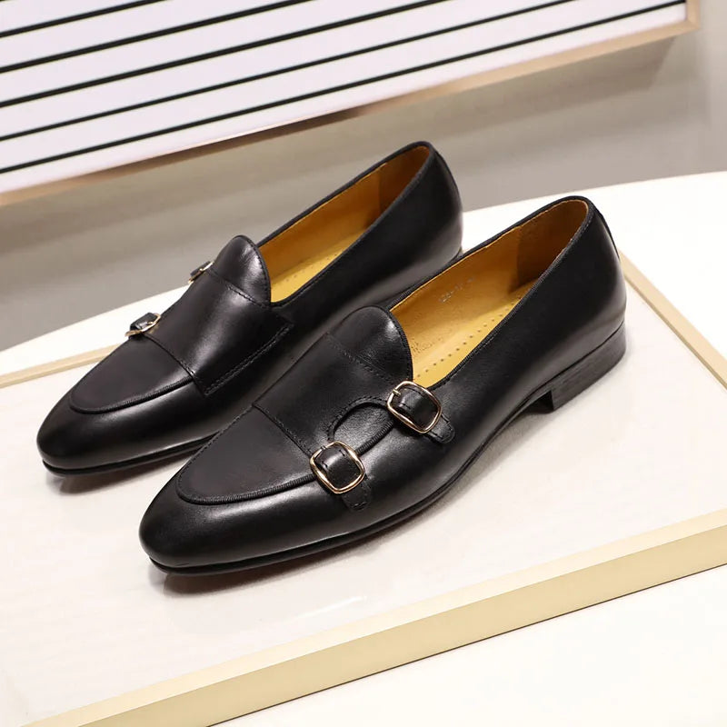 Street Wave FusionFit Leather Loafers For Men Handcrafted Genuine Leather Monk Strap Slip Ons