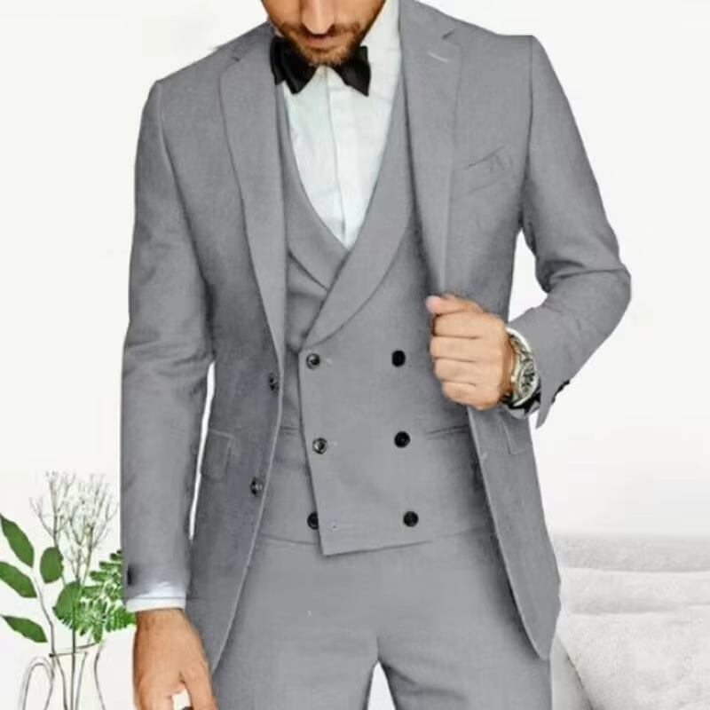 Street-Wave Men's Three Piece Slim Fit Solid Color Tailcoat Suit With Vest And Pants For Weddings And Business