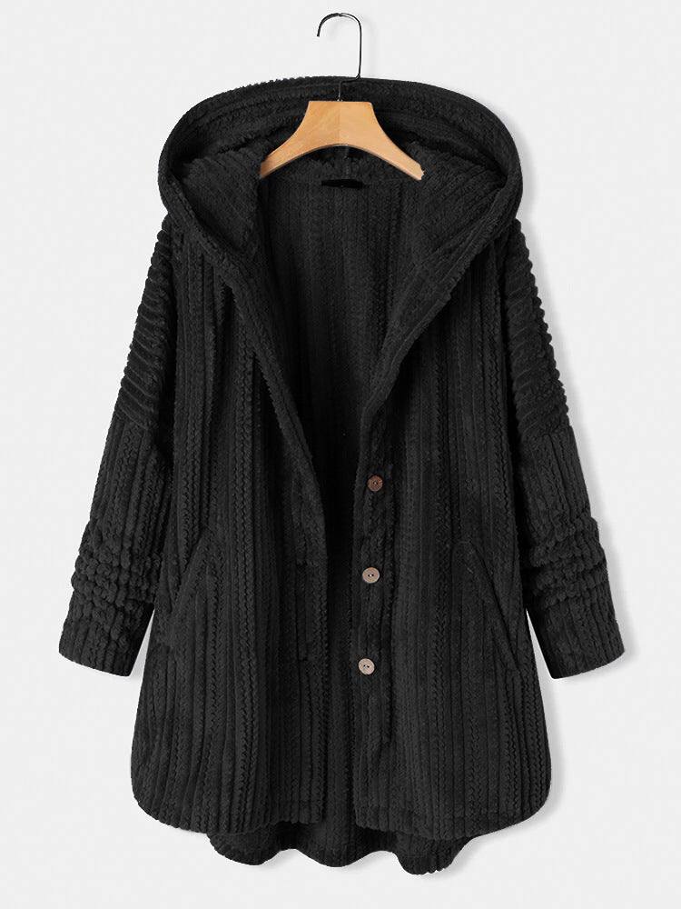 Street Wave Hooded Warm Winter Coat For Women With Cozy Knit Texture And Plush Comfort
